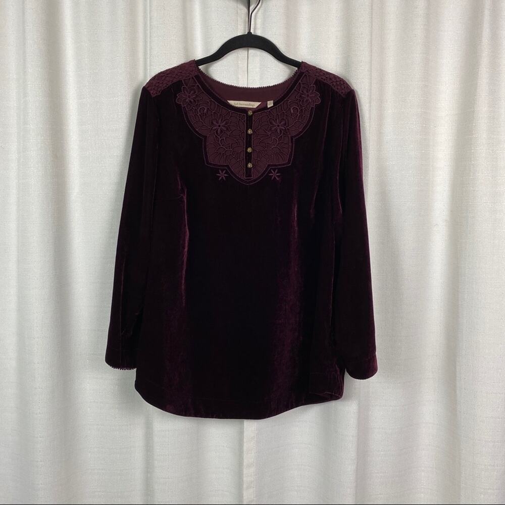 Soft Surroundings Burgundy Velvet Blouse Sz.S